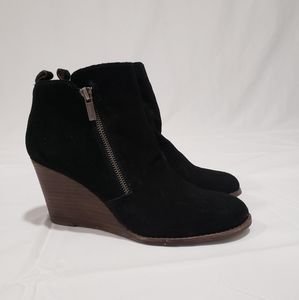 Lucky Brand Yesteer Black Leather Wedge Booties